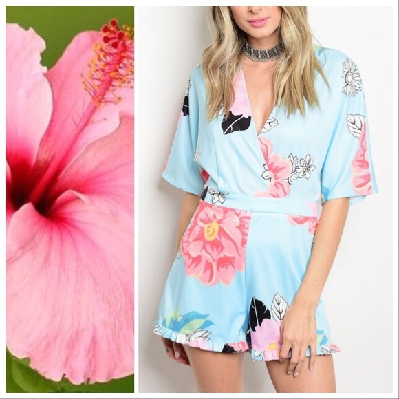*CLEARANCE* Hawaiian Sky Blue Floral Romper - Picture 2 of 6